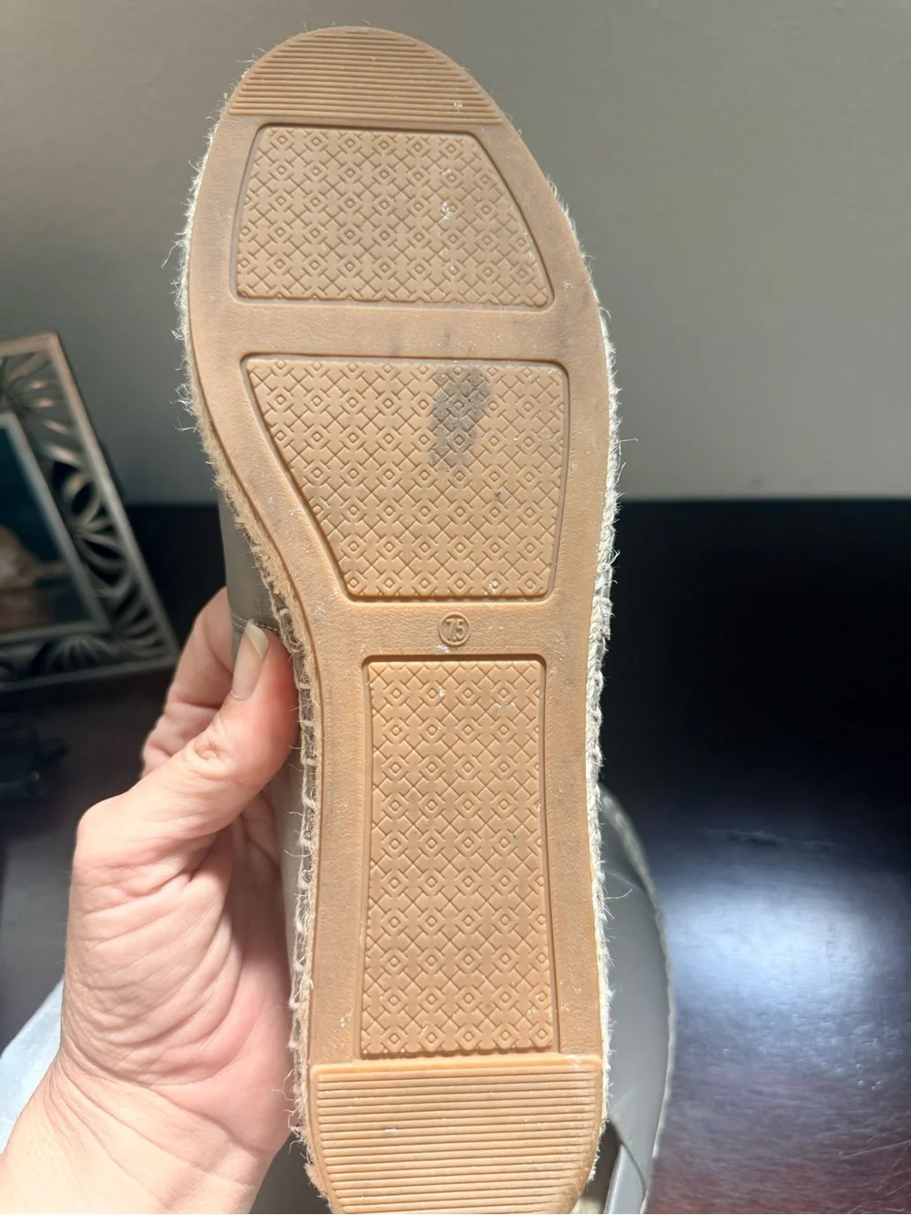 Tory Burch Taupe Leather Espadrilles with Silver Toe Cap